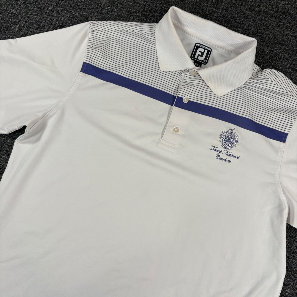 FootJoy Polo Shirt Mens L White Trump National Charlotte Athletic Fit Striped